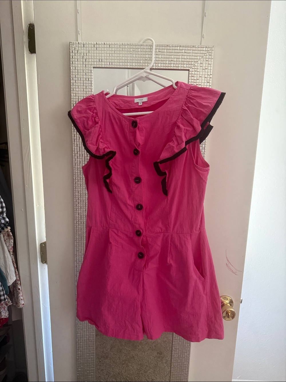 Bright Pink Ruffle Button Romper